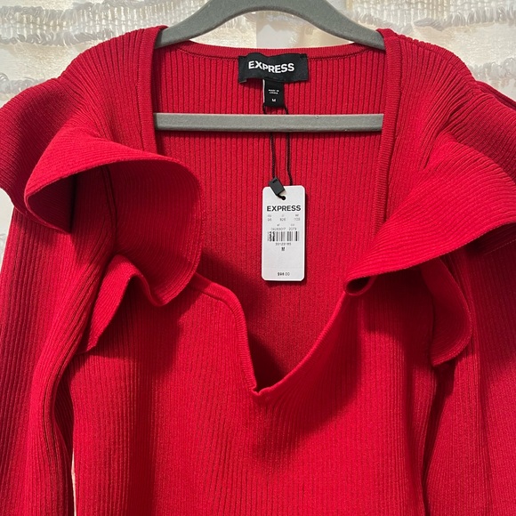 Express Vibrant Red Ruffle Blouse - Picture 2 of 3